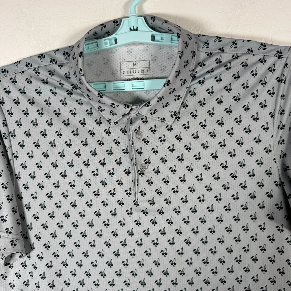 Adidas Polo Shirt Mens Medium Gray Golf Performance Bunny Print AOP